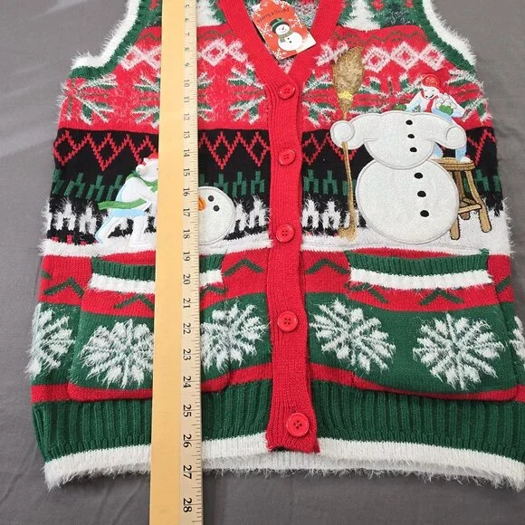 Blizzard Bay Red Green Snowman Ugly Christmas Vest S - Picture 6 of 9